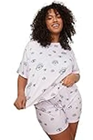 Trendyol Women Plain Knit T-Shirt-Short Plus Size Pajamas Set Pijama, , 3XL para Mujer