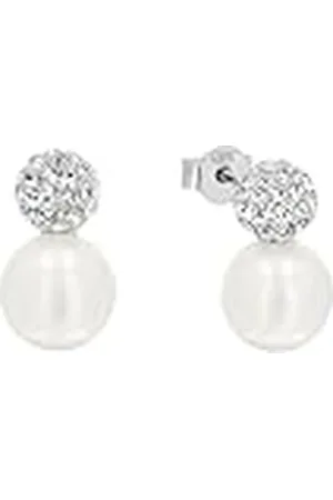Amor Pendientes de de ley 925 para mujer, con sintetizador de circonita cúbica, con cuenta de cristal, 1,5 cm, , Se entrega en caja de regalo de joyería