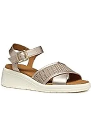 Geox D MELICONIA G, Sandalia de cuña Mujer, Champagne/Skin, 41 EU