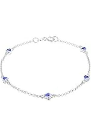Amazon Pulsera de corazón con circonitas azules en plata esterlina, 19 cm