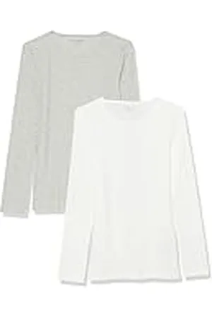 Amazon Top Ajustado de Punto Acanalado de Manga Larga con Cuello Redondo (Disponible en Tallas Grandes) Mujer, Pack de 2, , XXL