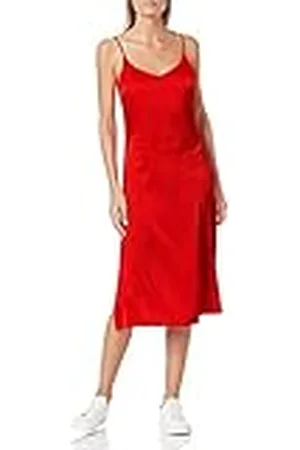 THE DROP Ana Vestido de estilo lencero de largo medio y efecto de seda con cuello de pico para Mujer, , M
