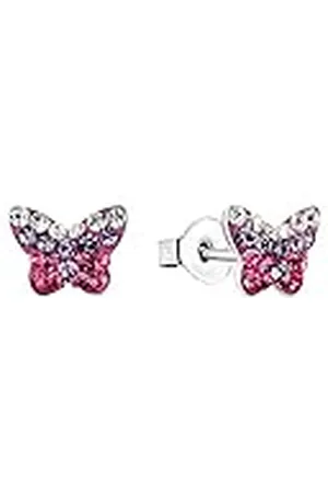 Amor Pendientes de plata de ley 925 pendientes de niña, con cristal, 0,6 cm, plata, mariposa, Viene en caja de regalo de joyería