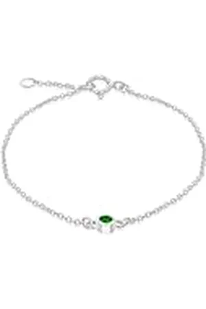 Amazon Pulsera ajustable de esterlina con circonita verde, piedra natal de mayo, 16 a 18 cm