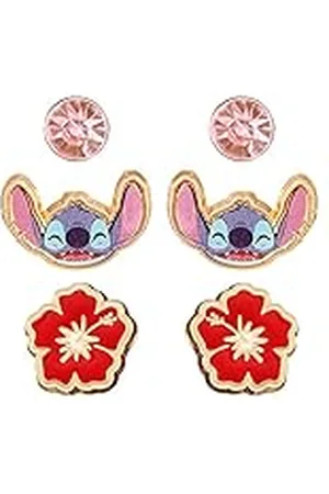 Disney Set 3 Pendientes Stitch Flor
