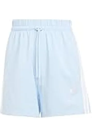 adidas Mujer Essentials 3-Stripes Cotton Shorts, Glow Blue/White, L