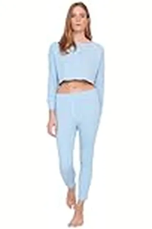 Trendyol Damen Unifarben Mitte Gestrickt T-Shirt-Hose Pyjama Conjunto de Pijama, , S De Las Mujeres