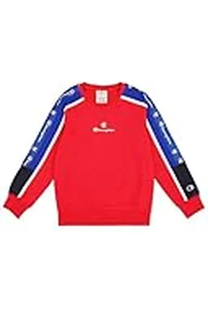 Champion Legacy Retro Sport B (306857) - Sudadera con cuello redondo y forro polar ultraligero, suave y compacto, bermellón/azul profundo (CRD/BAI/WHT), 11-12 años (L) Niños FW24