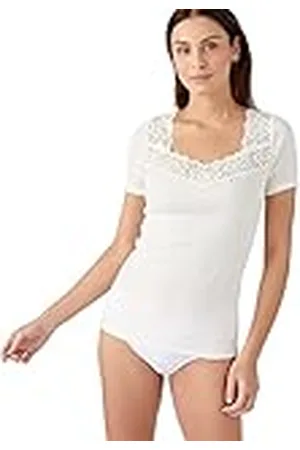 Damart Camiseta de Manga Corta Suave y Sedosa Ropa Interior, Blanco Casse, L Mujer
