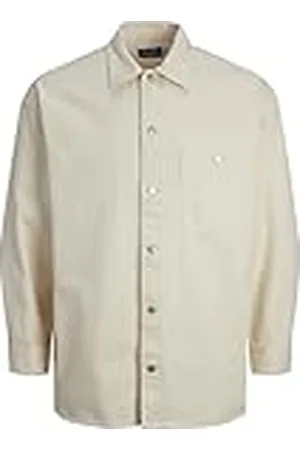 JACK & JONES Jorsantorini Denim Overshirt LS Camisa de Manga Larga, Crema de Mantequilla, S para Hombre
