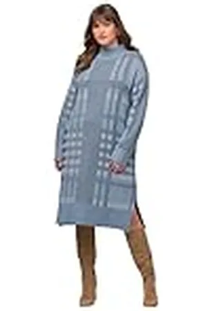 Ulla Popken Vestido de Punto Cuello Alto a Cuadros, , 48-50 para Mujer
