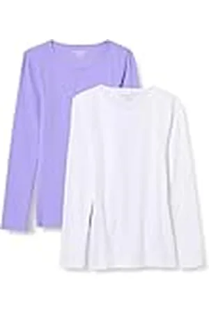 Amazon Top Ajustado de Punto Acanalado de Manga Larga con Cuello Redondo (Disponible en Tallas Grandes) Mujer, Pack de 2, , XL