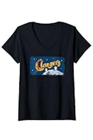 Clangers Mujer Logotipo de texto clásico retro de On The Moon Camiseta Cuello V