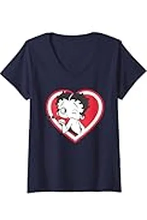Betty Boop Mujer Corazón Soplando Beso Pose Camiseta Cuello V
