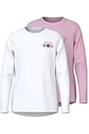 NAME IT Nkfvix 2p LS Top Camiseta de Manga Larga, Corpiño/Paquete: Blanco Brillante/Moods, 122-128 (Pack de 2) para Niñas