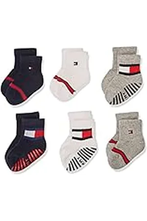 Tommy Hilfiger Flag Sock, Marcar Pack De 6 Calcetines Ecom Unisex Bebé, White/grey/navy, 19