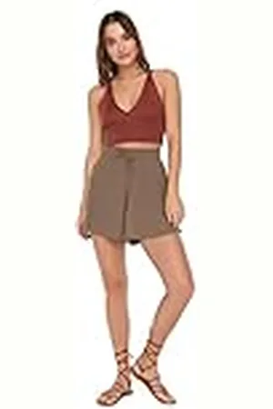 Trendyol Pantalones Cortos de Cintura Alta y Pierna Ancha para Mujer, , L