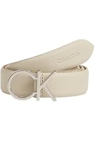 Calvin Klein Cinturón de Piel para Mujer Ck Logo Belt 3.0 Pebble, Beige (Stoney Beige), 130 cm