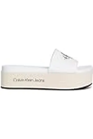 Calvin Klein Jeans Sandalias para Mujer Flatform Sandal Met, Blanco (Creamy White/Bright White), 39