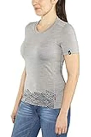 Odlo Camiseta de Cuello Redondo Alliance para Mujer, Gris Jaspeado, Estampado de Hojas en la Cintura, SS19, S