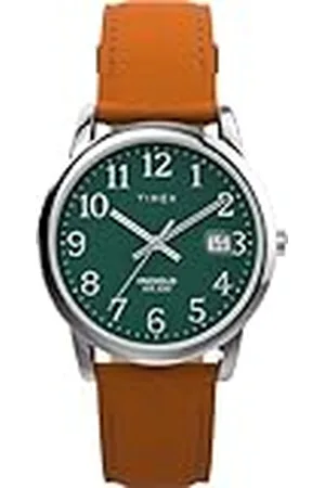 Timex Easy Reader - Reloj para hombre de 35 mm, pulsera en piel , esfera verde, caja en color plateado TW2W54600
