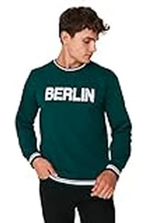 Trendyol Sudadera Relajada de Cuello Redondo con Eslogan, , XS para Hombre