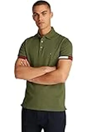 Tommy Hilfiger Polo de manga corta Hombre Flag Cuff Slim Fit, Verde (Army Green), M