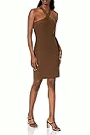 THE DROP Vestido Brunia Midi de Punto con Cuello Halter para Mujer, , XL