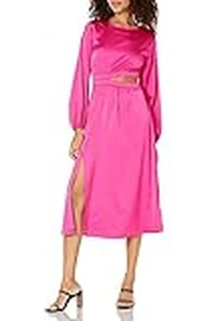 THE DROP Jacob Vestido Midi Sedoso de Manga Larga Con Cut-out Discreto para Mujer, , XXS