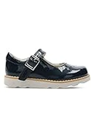 Clarks Crown Jump T, Mocasines Niñas, Azul (Azul Navy Patent Navy Patent), 22 EU Ancho