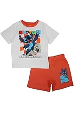 Disney LILO & STITCH, Conjunto de 2 piezas, Camiseta + Pantalones cortos, Niños, (2 a 8 años), Unisex, Niño, Niña, Suave, Lindo, Cálido, Camiseta, Pantalones, Modelo DIS LIS 5204C721 S1-6A, ORANGE