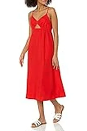 THE DROP Vestido midi Maci para mujer, espalda fruncida, detalle cut-out, escote de pico y tirantes, , XXL (talla grande)