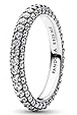 PANDORA Timeless Anillo con fila simple con engaste pavé de plata de ley con circonitas cúbicas transparentes, talla 50