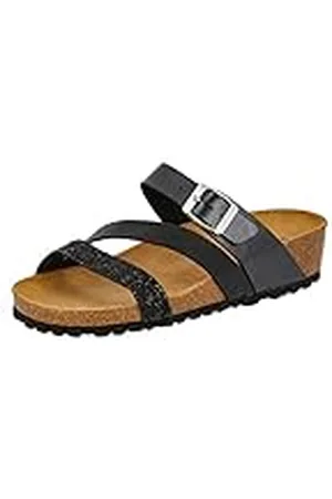 LICO Natural Glitter, Mules Mujer, Negro (Schwarz Schwarz), 39 EU