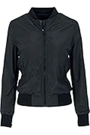 Urban classics Chaqueta Bomber ligera mujer con bolsillos delanteros, cintura, puños y cuellos elásticos, apertura delantera con cremallera, de manga larga, color negro, talla XS