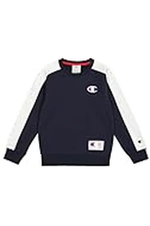 Champion Legacy Retro Sport B (306850) - Sudadera de forro polar compacta y ultraligera con cuello redondo, Azul marino/Blanco (NNY/WHT), 9-10 años (M) Niños FW24