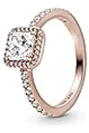 PANDORA Timeless Anillo elegante chapado en oro rosa de 14 quilates con circonitas cúbicas transparentes, talla 54