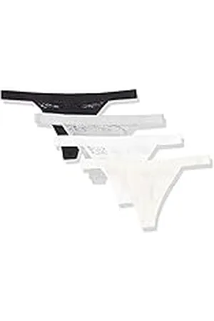Amazon Tanga de Tira en Algodón y Encaje Mujer, Pack de 4, , 36