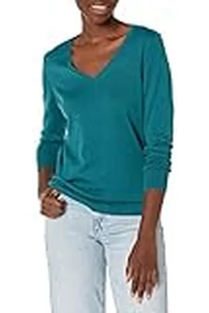 Amazon Jersey de Cuello en V, Manga Larga, Ligero y de Ajuste Clásico (Disponible en Tallas Grandes) Mujer, , XS