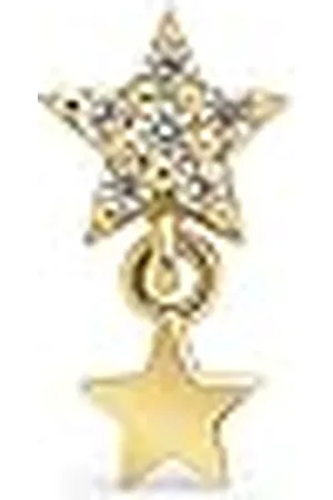 SINGULARU Pendiente Suelto Duo Shinning - Pendiente Suelto en Plata de Ley 925 con acabado de Baño en de 18 Kt y Motivo Estrella - Pendiente con Detalles en Circonitas - Joyas para Mujer