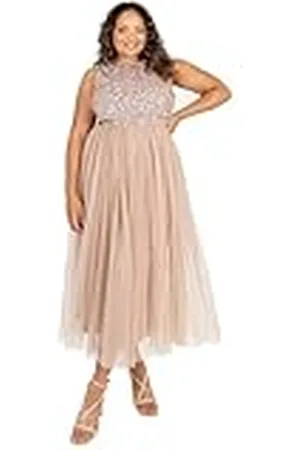 Maya Deluxe Vestido Midaxi para Mujer, sin Mangas, Lentejuelas, Cintura Imperio, Tul Adornado para Boda Dama de Honor, , 44