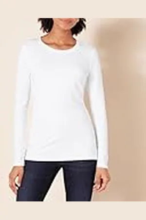 Amazon Camiseta de Cuello Caja, Manga Larga y Ajuste Clásico (Disponible en Tallas Grandes) Mujer, , XS