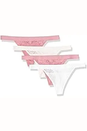 Amazon Tanga de Tira en Algodón y Encaje Mujer, Pack de 4, , 48