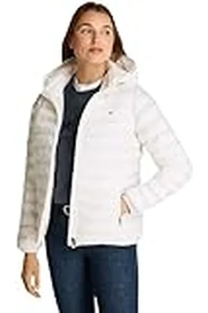 Tommy Hilfiger Mujer Cazadora Padded Global Stripe Jacket Cazadora de Entretiempo, Beige (Ancient White), 3XL