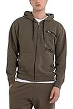 Replay Sudadera con capucha y cremallera para hombre, verde , XS