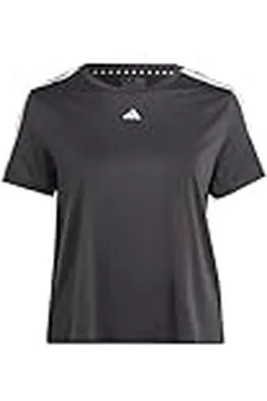 adidas Mujer AEROREADY Train Essentials 3-Stripes tee (Plus Size), Black/White, 4XL Plus