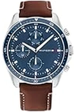 Tommy Hilfiger Reloj Multifunción de Cuarzo para Hombre 44mm - 3 Sub-Diales, Dial Azul, Correa de Cuero , Resistente al Agua 5ATM - 1791837