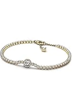 PANDORA Timeless Pulsera chapada en oro de 14 quilates con circonitas cúbicas transparentes, 16