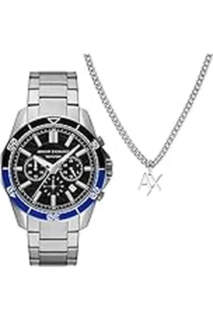 Armani Exchange Reloj Hombre, Movimiento cronógrafo de Cuarzo y Caja de 44mm con Correa de Acero Inoxidable