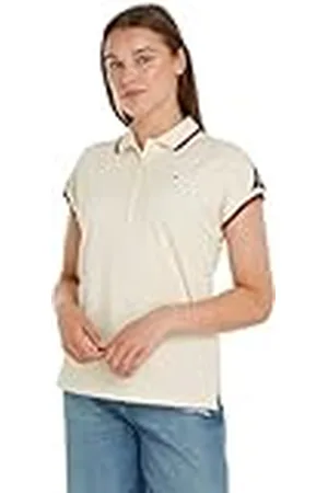 Tommy Hilfiger Mujer Polo de Manga Corta Regular Fit, Blanco (Calico), L